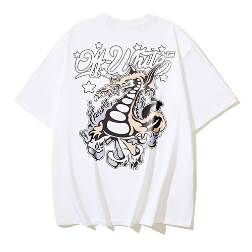 EM Sneakers OFF-WHITE Fire Dragon Arrow Print T-shirt #1104  Black /White /Gray