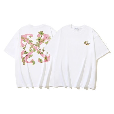 EM Sneakers OFF-WHITE Floral and Botanical Arrow Print T-Shirt #1024 White 01