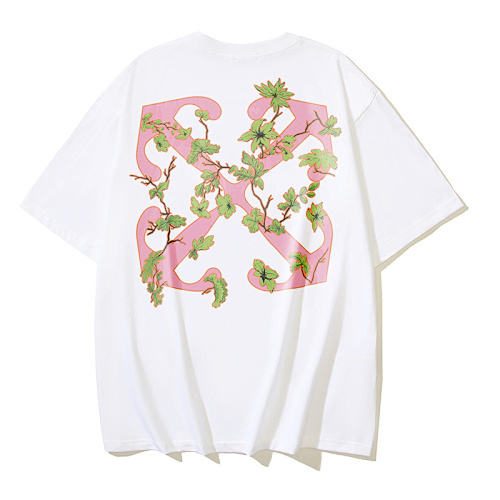 EM Sneakers OFF-WHITE Floral and Botanical Arrow Print T-Shirt #1024 White