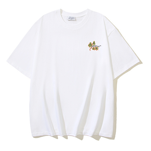 EM Sneakers OFF-WHITE Floral and Botanical Arrow Print T-Shirt #1024 White