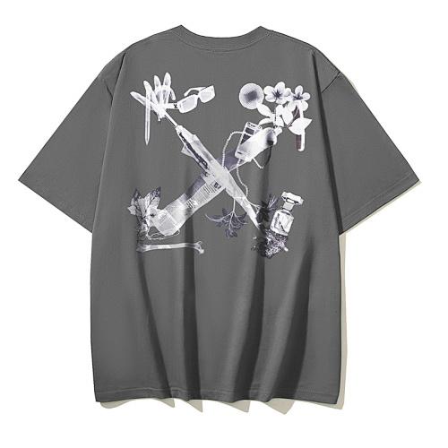 EM Sneakers OFF-WHITE Floral-Print Phone & Headphone Design T-Shirt #1006 Black /Gray