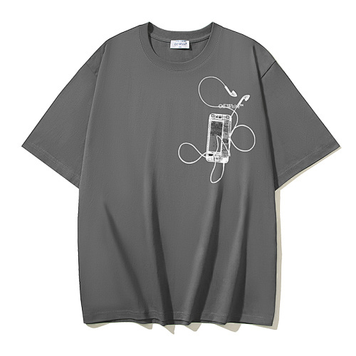 EM Sneakers OFF-WHITE Floral-Print Phone & Headphone Design T-Shirt #1006 Black /Gray