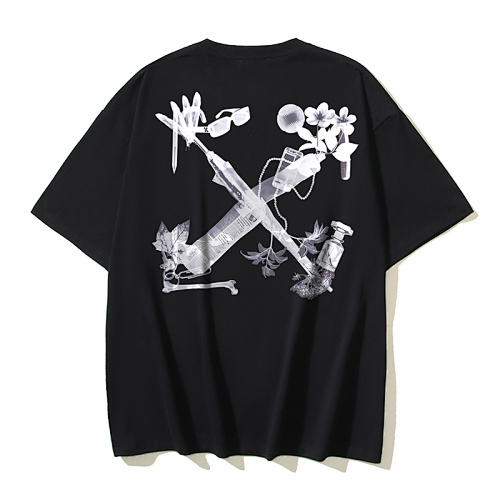 EM Sneakers OFF-WHITE Floral-Print Phone & Headphone Design T-Shirt #1006 Black /Gray