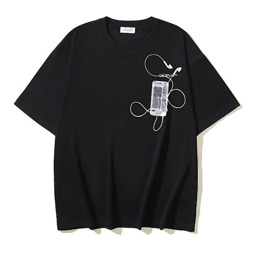 EM Sneakers OFF-WHITE Floral-Print Phone & Headphone Design T-Shirt #1006 Black /Gray