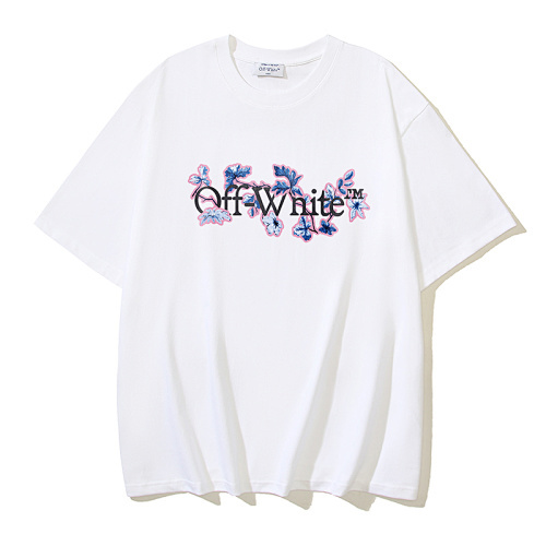 EM Sneakers OFF-WHITE Flower Letter Logo Print T-shirt #1098 Black /White