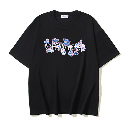 EM Sneakers OFF-WHITE Flower Letter Logo Print T-shirt #1098 Black /White