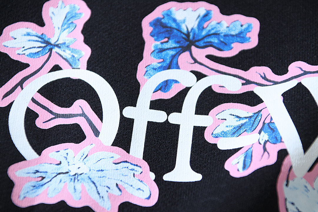 EM Sneakers OFF-WHITE Flower Letter Logo Print T-shirt #1098 Black /White