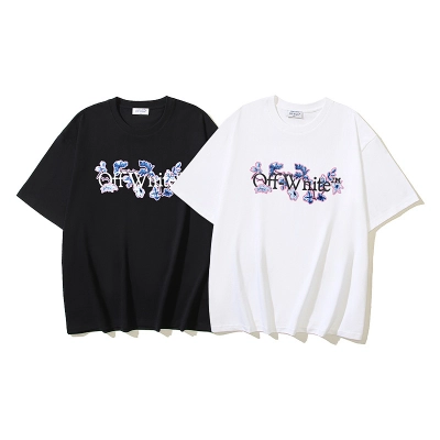 EM Sneakers OFF-WHITE Flower Letter Logo Print T-shirt #1098 Black /White 01