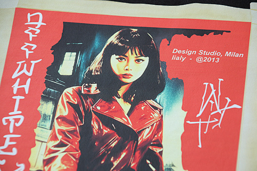 EM Sneakers OFF-WHITE Motorcycle Girl Print T-shirt #1122 Black /White /Blue