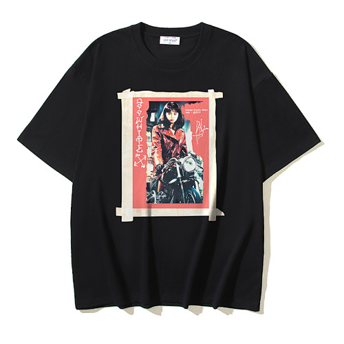 EM Sneakers OFF-WHITE Motorcycle Girl Print T-shirt #1122 Black /White /Blue