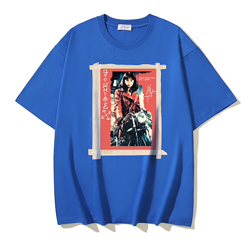 EM Sneakers OFF-WHITE Motorcycle Girl Print T-shirt #1122 Black /White /Blue