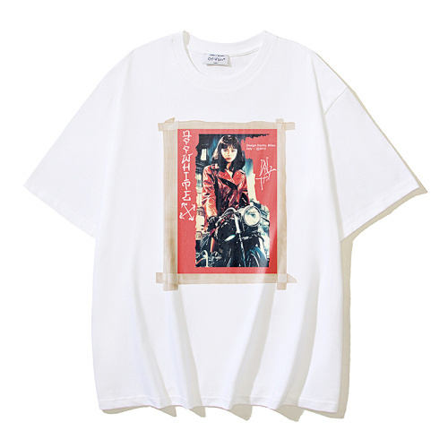 EM Sneakers OFF-WHITE Motorcycle Girl Print T-shirt #1122 Black /White /Blue