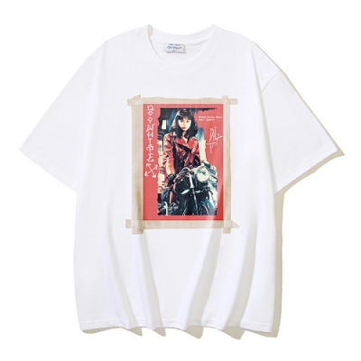EM Sneakers OFF-WHITE Motorcycle Girl Print T-shirt #1122 Black /White /Blue 02