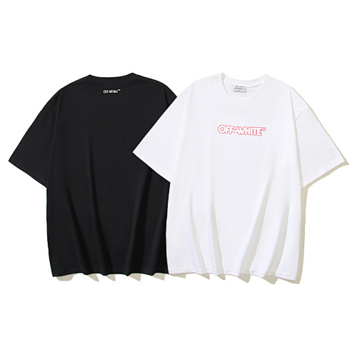 EM Sneakers OFF-WHITE Red-edged Logo Print T-shirt #1105 Black /White