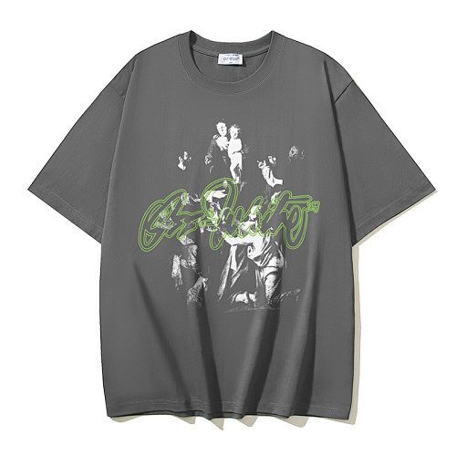 EM Sneakers OFF-WHITE Retro oil Painting Portrait Prints T-shirt #1011 Black /Gray /Red