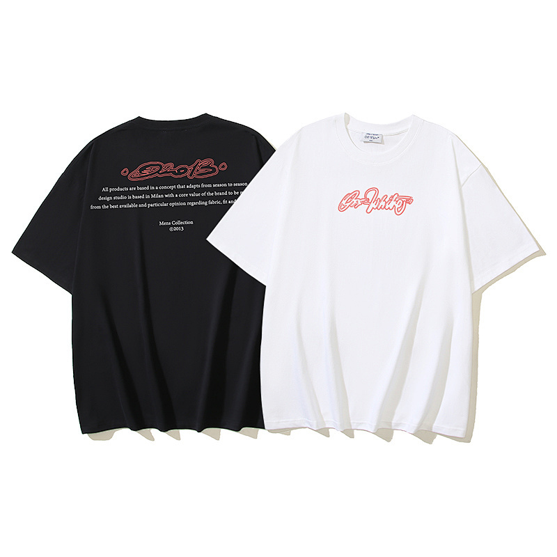 EM Sneakers OFF-WHITE Script Outline Letter Print T-shirt #1121 Black /White