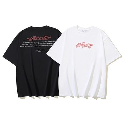 EM Sneakers OFF-WHITE Script Outline Letter Print T-shirt #1121 Black /White 01