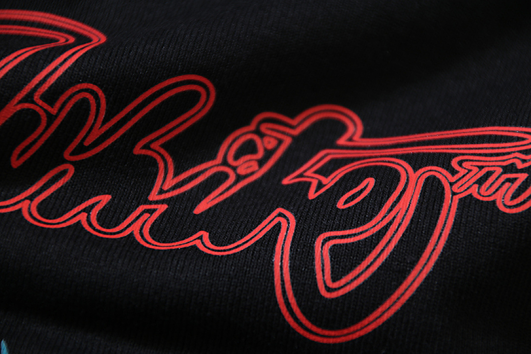 EM Sneakers OFF-WHITE Script Outline Letter Print T-shirt #1121 Black /White