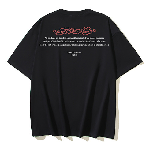 EM Sneakers OFF-WHITE Script Outline Letter Print T-shirt #1121 Black /White