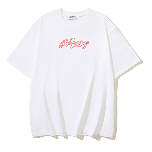 EM Sneakers OFF-WHITE Script Outline Letter Print T-shirt #1121 Black /White