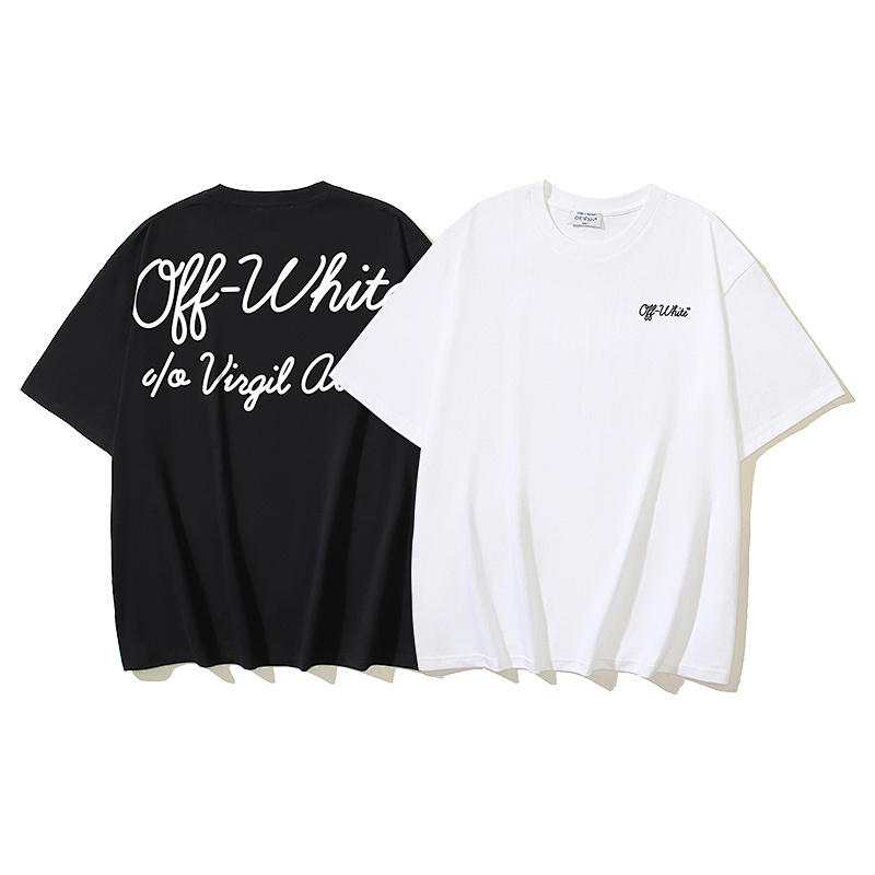 EM Sneakers OFF-WHITE Script Print T-shirt #1124 Black /White