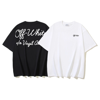 EM Sneakers OFF-WHITE Script Print T-shirt #1124 Black /White 01