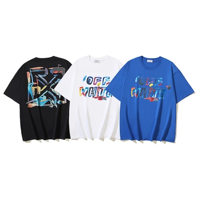 EM Sneakers OFF-WHITE Watercolor Arrow Print T-shirt #1127 Black /White /Blue 01