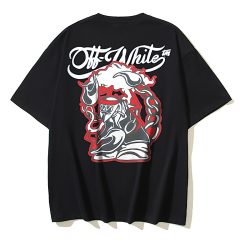 EM Sneakers OFF-WHITE Wizard Minotaur Cartoon Print T-shirt #1094 Black /White /Gray /Red
