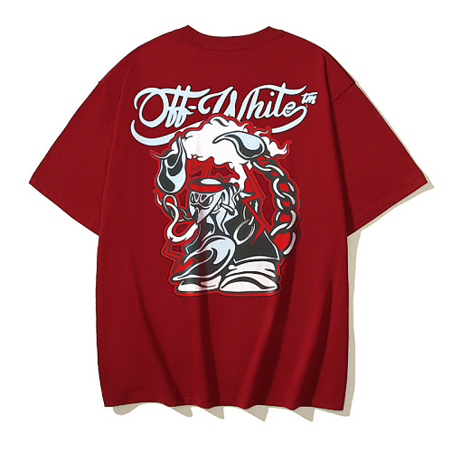 EM Sneakers OFF-WHITE Wizard Minotaur Cartoon Print T-shirt #1094 Black /White /Gray /Red