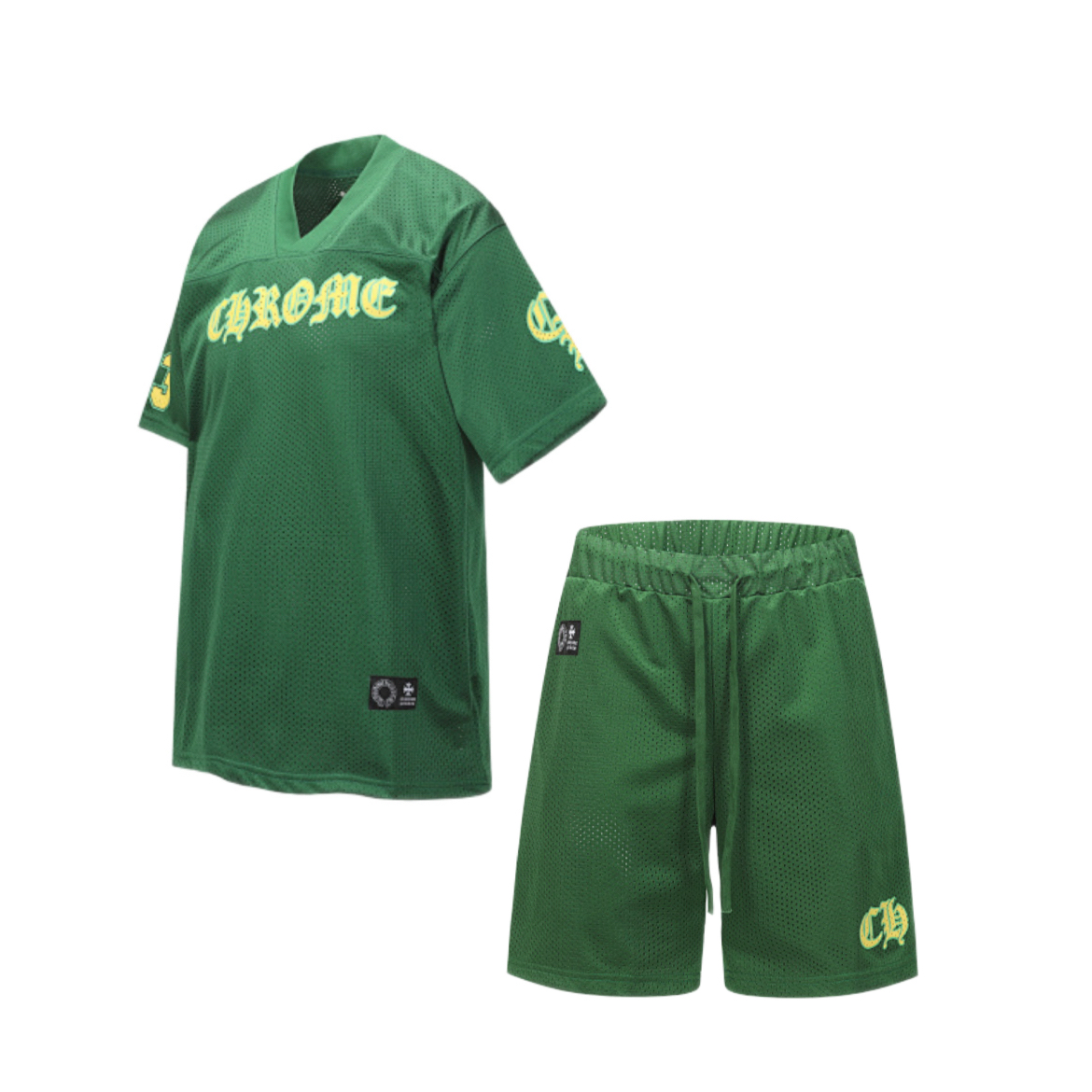 EM Sneakers Chrome Hearts Mesh Stadium Football Jersey T-shirt & Shorts Sets Green