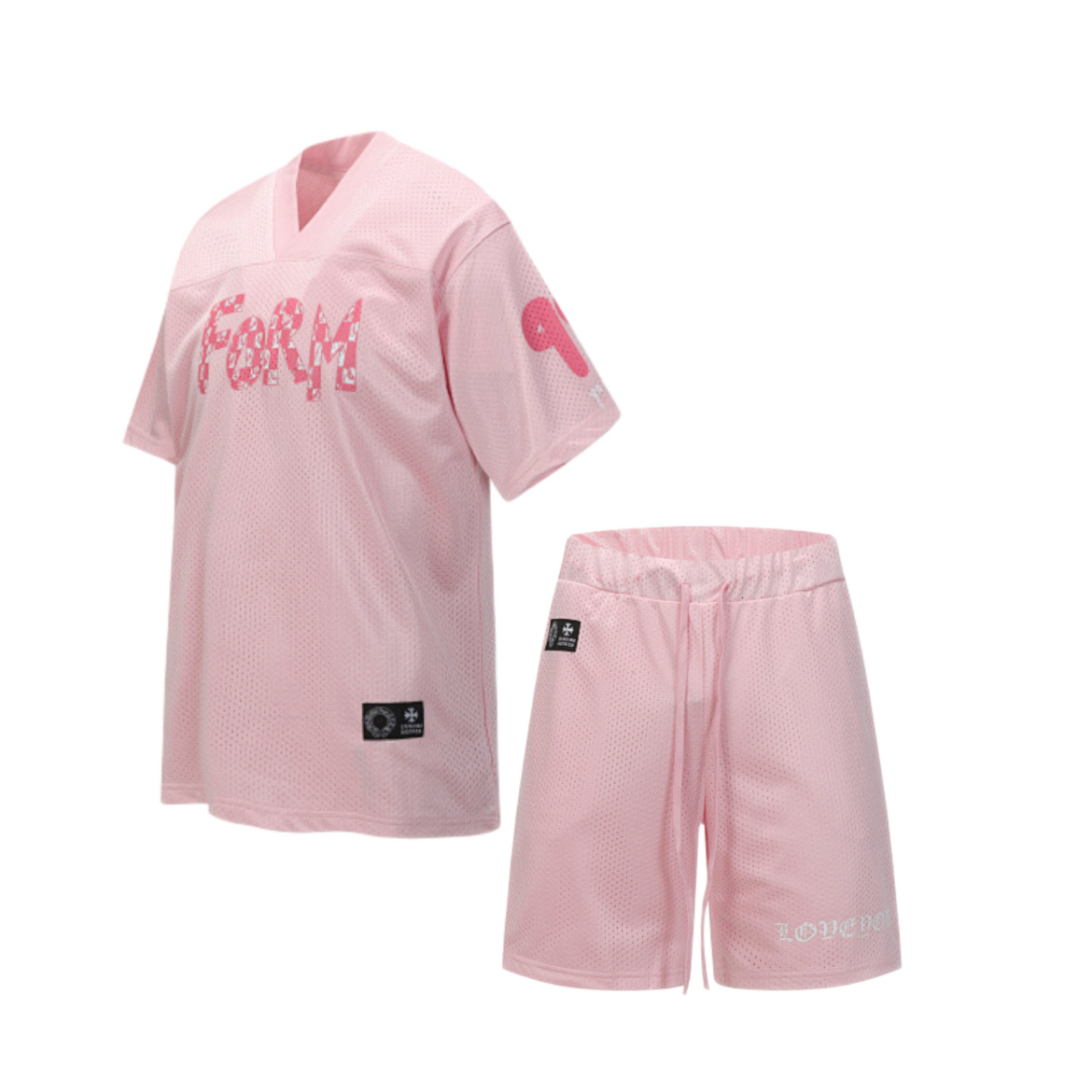 EM Sneakers Chrome Hearts Mesh Stadium Football Jersey T-shirt & Shorts Sets Pink
