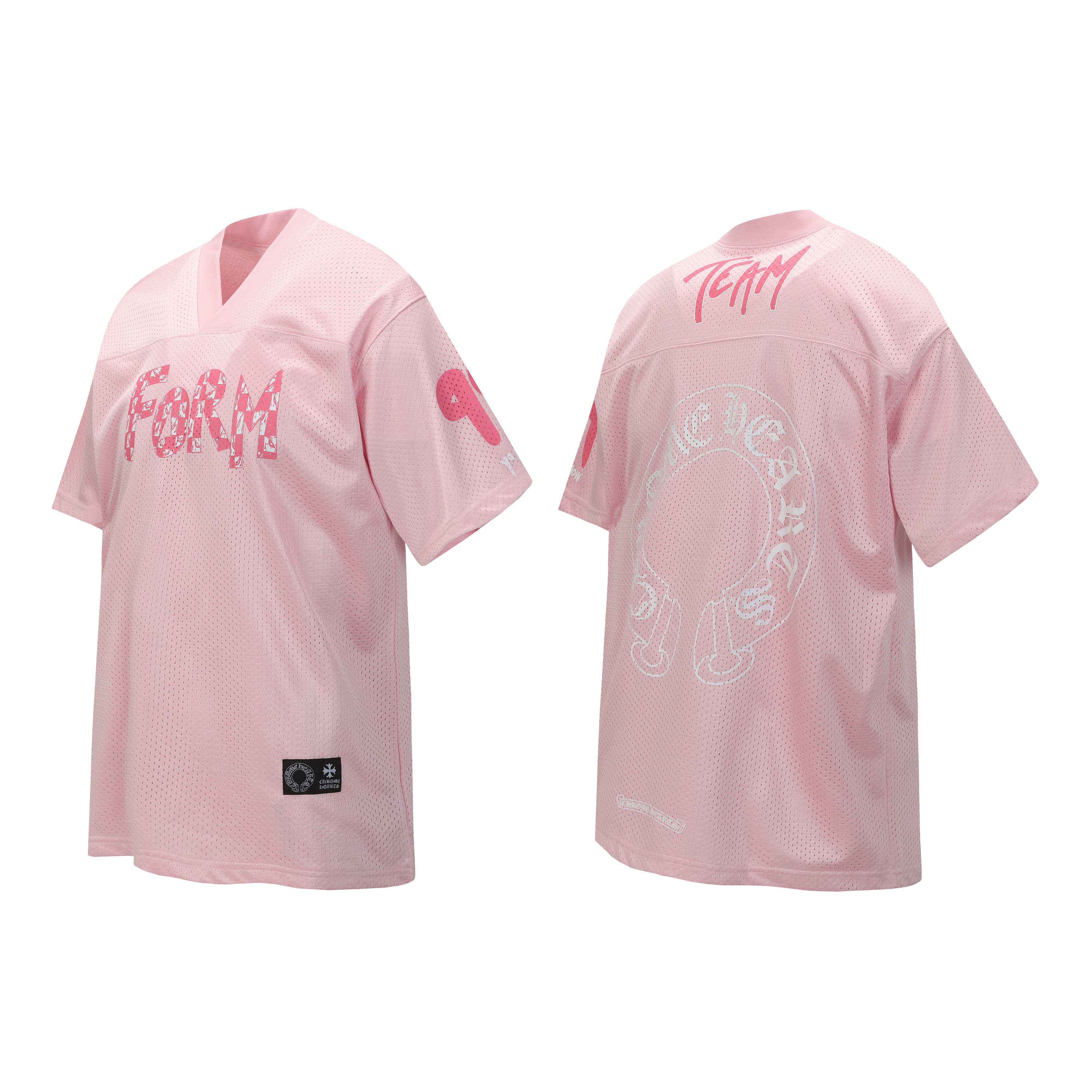 EM Sneakers Chrome Hearts Mesh Stadium Football Jersey T-shirt & Shorts Sets Pink