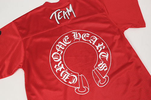 EM Sneakers Chrome Hearts Mesh Stadium Football Jersey T-shirt & Shorts Sets Red