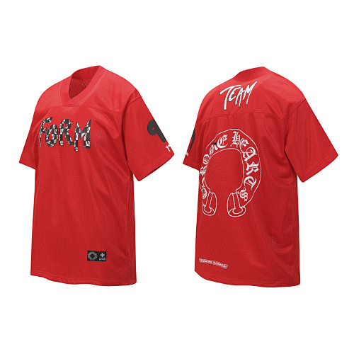 EM Sneakers Chrome Hearts Mesh Stadium Football Jersey T-shirt & Shorts Sets Red