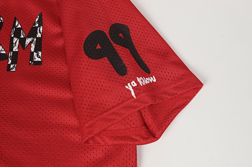 EM Sneakers Chrome Hearts Mesh Stadium Football Jersey T-shirt & Shorts Sets Red