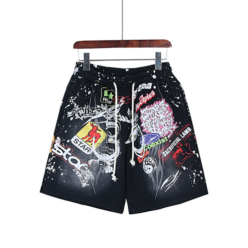EM Sneakers Hellstar Distressed Casual Shorts with Washed and Splattered Ink #7805 Washed Black
