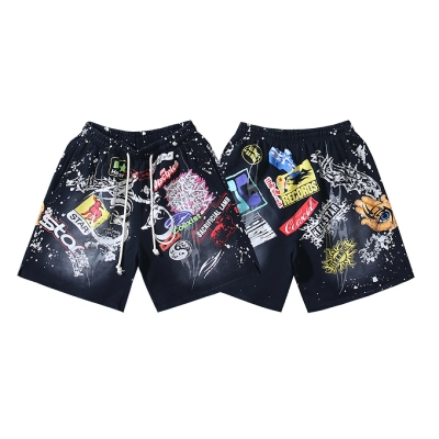 EM Sneakers Hellstar Distressed Casual Shorts with Washed and Splattered Ink #7805 Washed Black 01