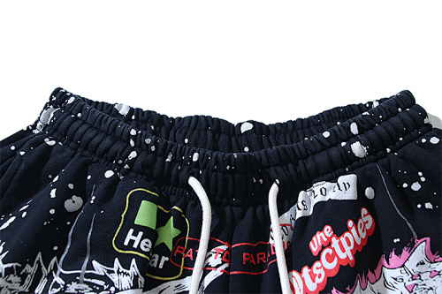 EM Sneakers Hellstar Distressed Casual Shorts with Washed and Splattered Ink #7805 Washed Black