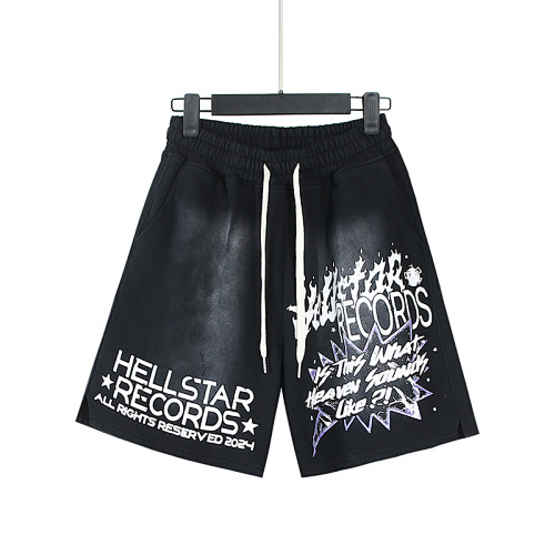 EM Sneakers Hellstar Distressed Casual Shorts with Washed and Splattered Ink #790 Washed Black