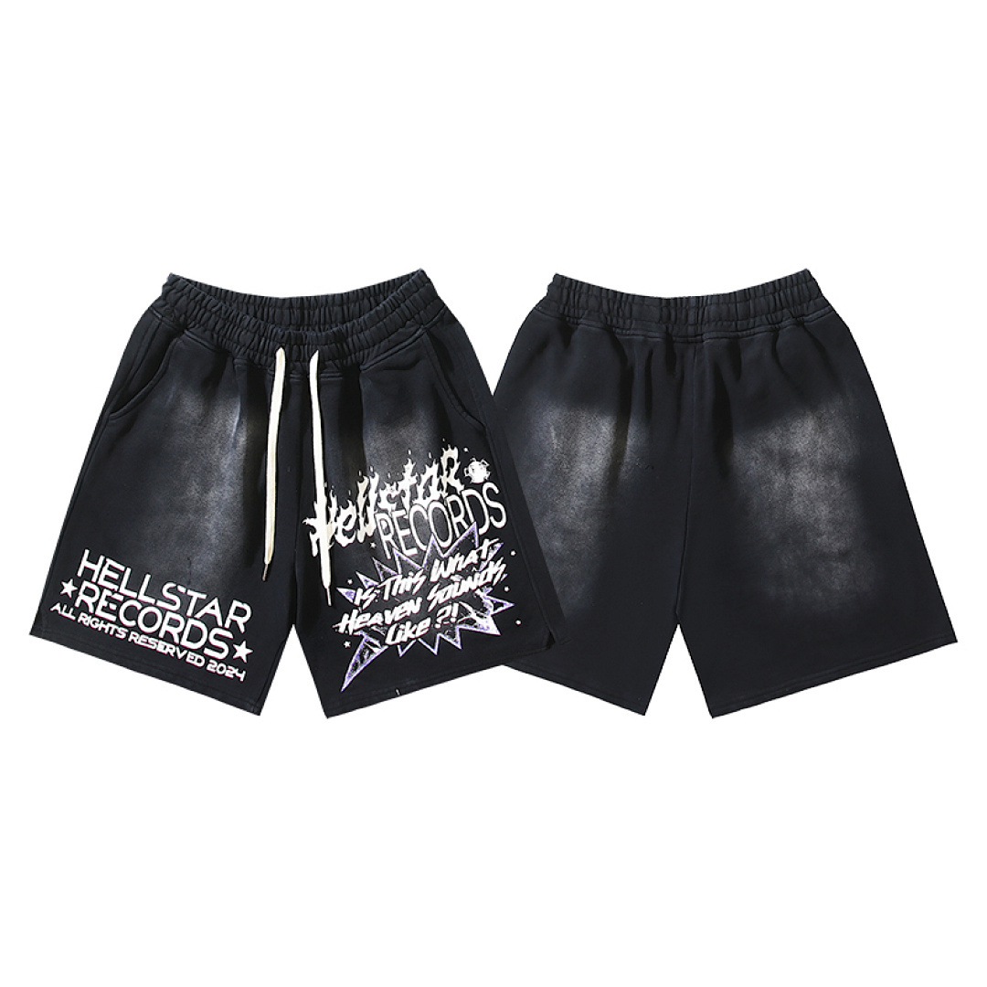 EM Sneakers Hellstar Distressed Casual Shorts with Washed and Splattered Ink #790 Washed Black
