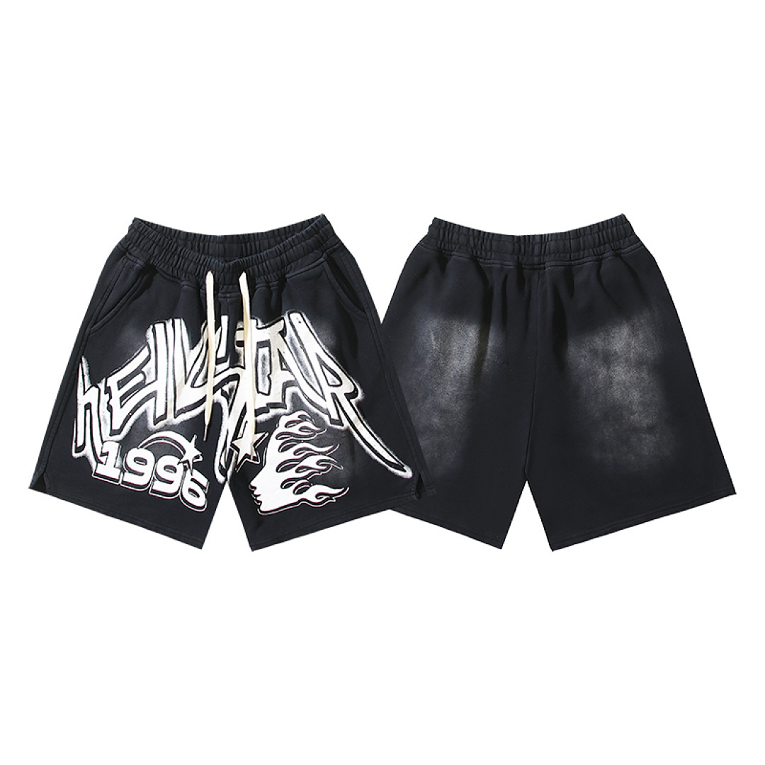 EM Sneakers Hellstar Distressed Casual Shorts with Washed and Splattered Ink #791 Washed Black