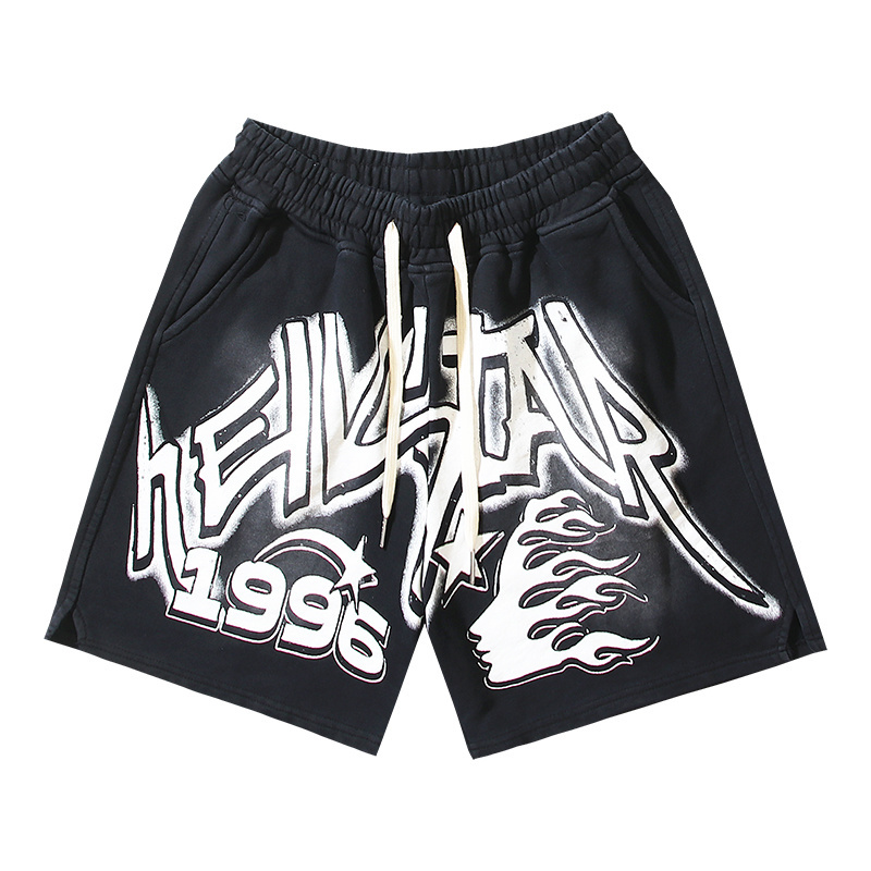 EM Sneakers Hellstar Distressed Casual Shorts with Washed and Splattered Ink #791 Washed Black