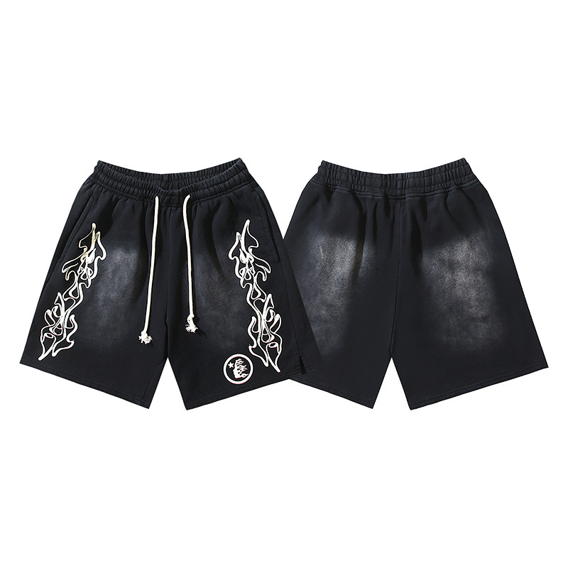 EM Sneakers Hellstar Distressed Casual Shorts with Washed and Splattered Ink #792 Washed Black