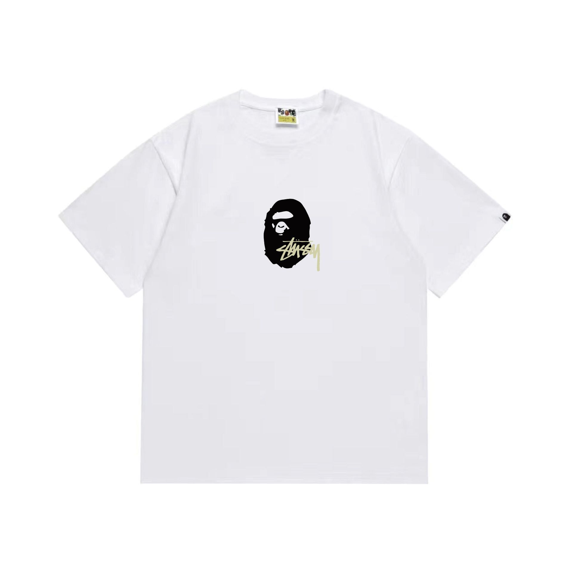 EM Sneakers Bape × Stussy T-Shirt-210 Black Head and Yellow Letter White