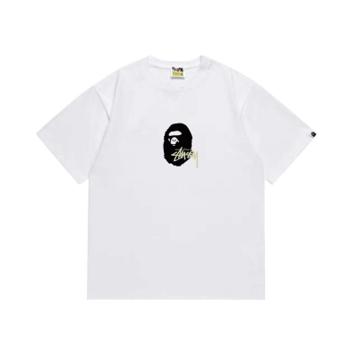 EM Sneakers Bape × Stussy T-Shirt-210 Black Head and Yellow Letter White 01
