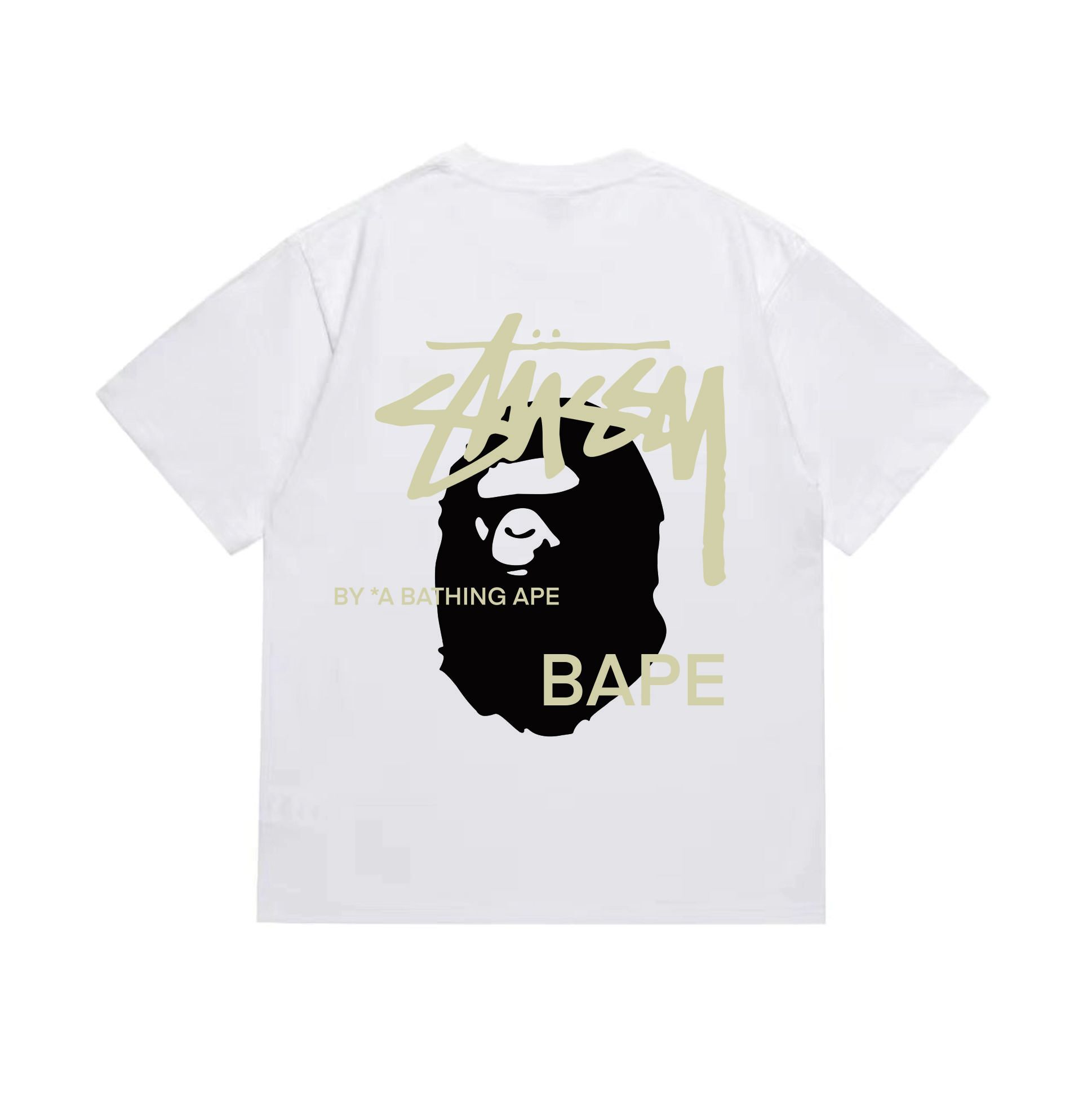 EM Sneakers Bape × Stussy T-Shirt-210 Black Head and Yellow Letter White