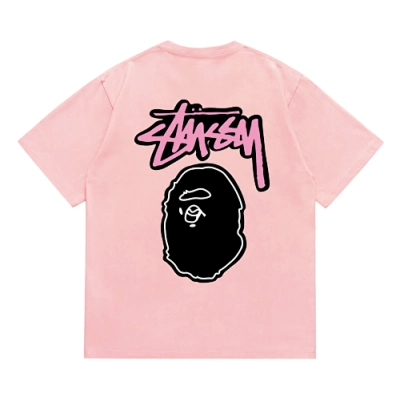 EM Sneakers Bape × Stussy T-Shirt-206 Black Head Pink 02