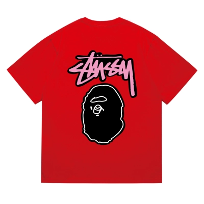 EM Sneakers Bape × Stussy T-Shirt-206 Black Head Red 02