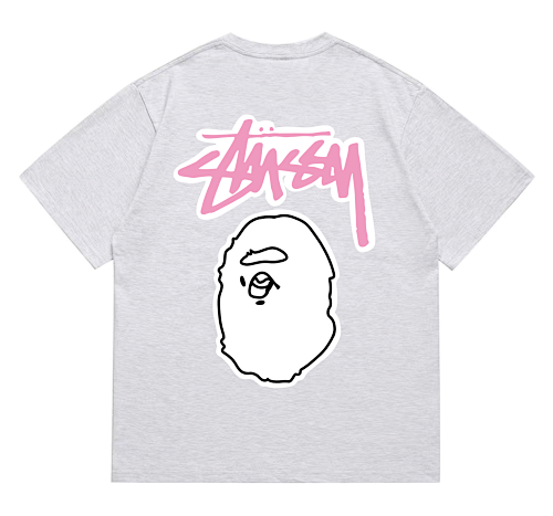 EM Sneakers Bape × Stussy T-Shirt-206 White Head Gray