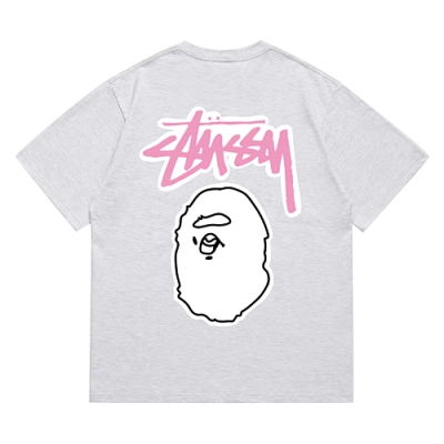 EM Sneakers Bape × Stussy T-Shirt-206 White Head Gray 02